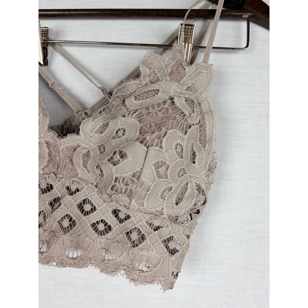 Anemone Floral Lace Bralette Taupe Mauve Smocked Back Strappy Women's Size M - Picture 6 of 8